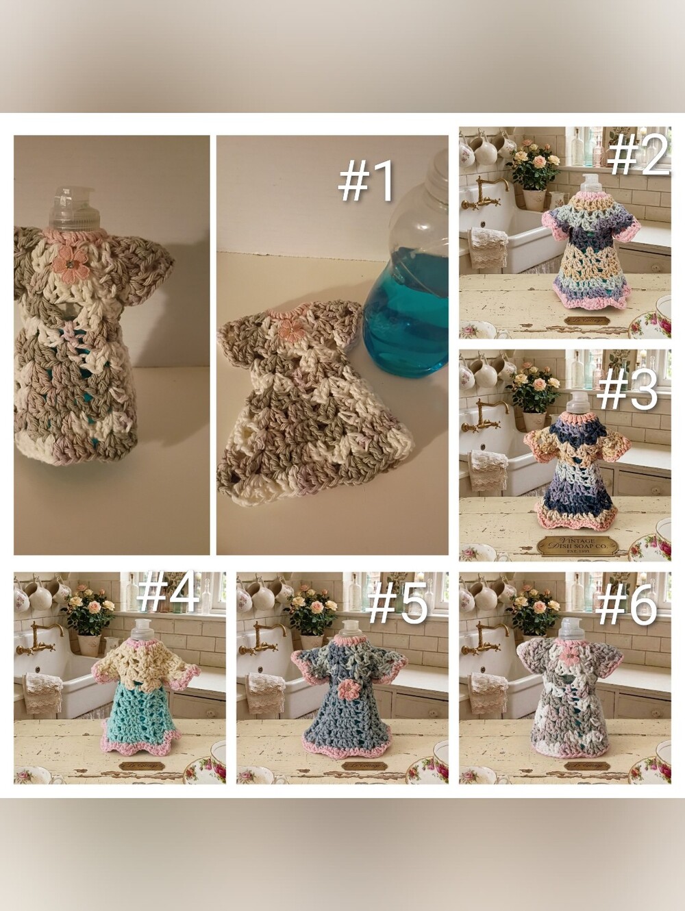 Handmade Crochet Dish Soap Bottle Dress - Pastel Multicolor